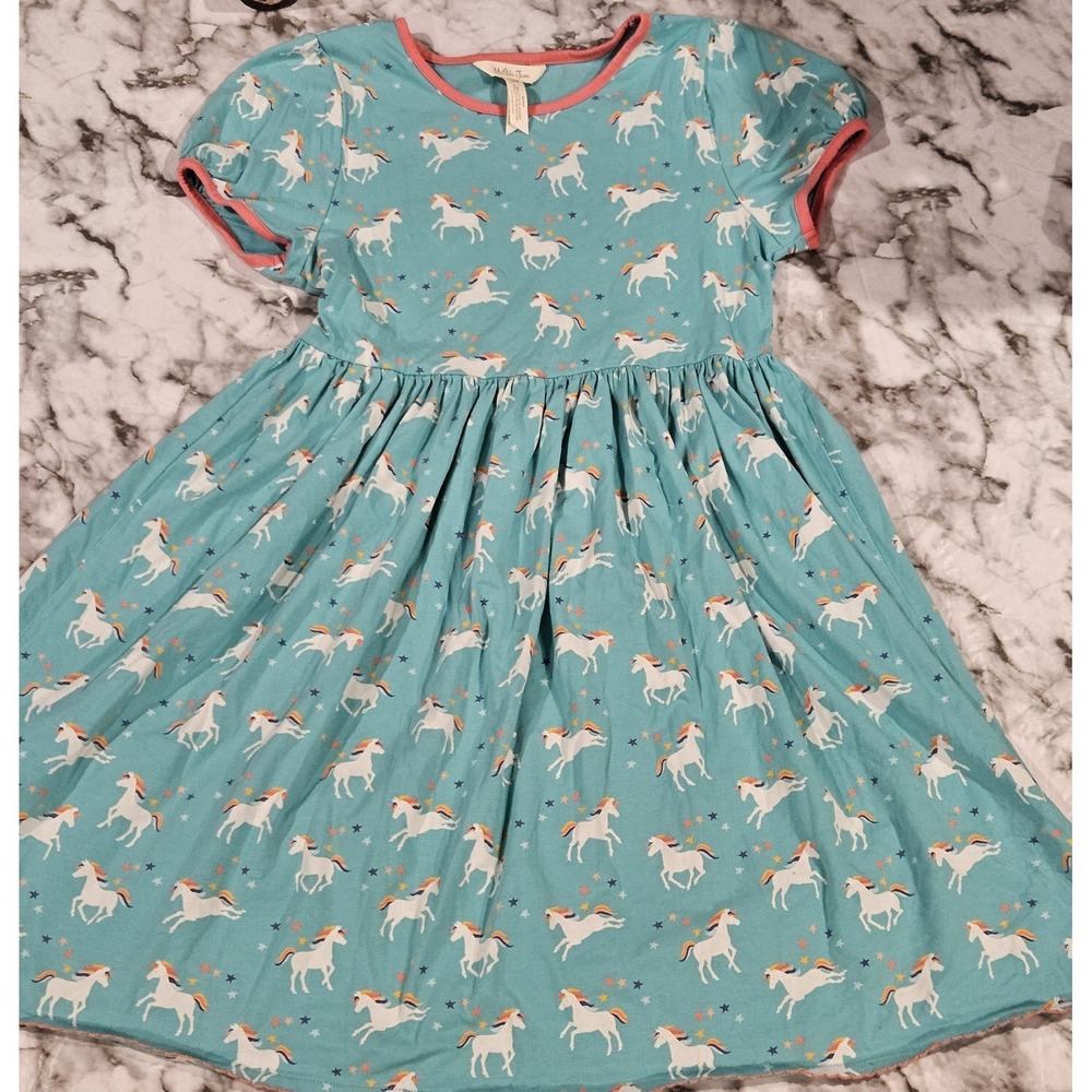 Matilda Jane Wonderment Unicorn Dress‎ Size 12 HTF Teal Short Sleeve Twirl